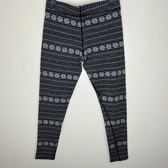 Dakini Merino Wool Leggings Medium Women Black Fair Isle Knit Pull On Base Layer - Picture 1 of 6